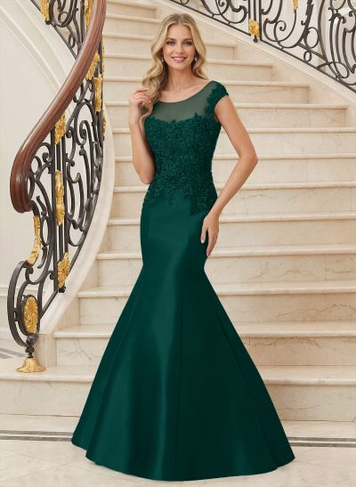 Trumpet/Mermaid Illusion Neck Satin Mother Of The Bride Dresses With Appliques Lace