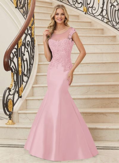 Trumpet/Mermaid Illusion Neck Satin Mother Of The Bride Dresses With Appliques Lace