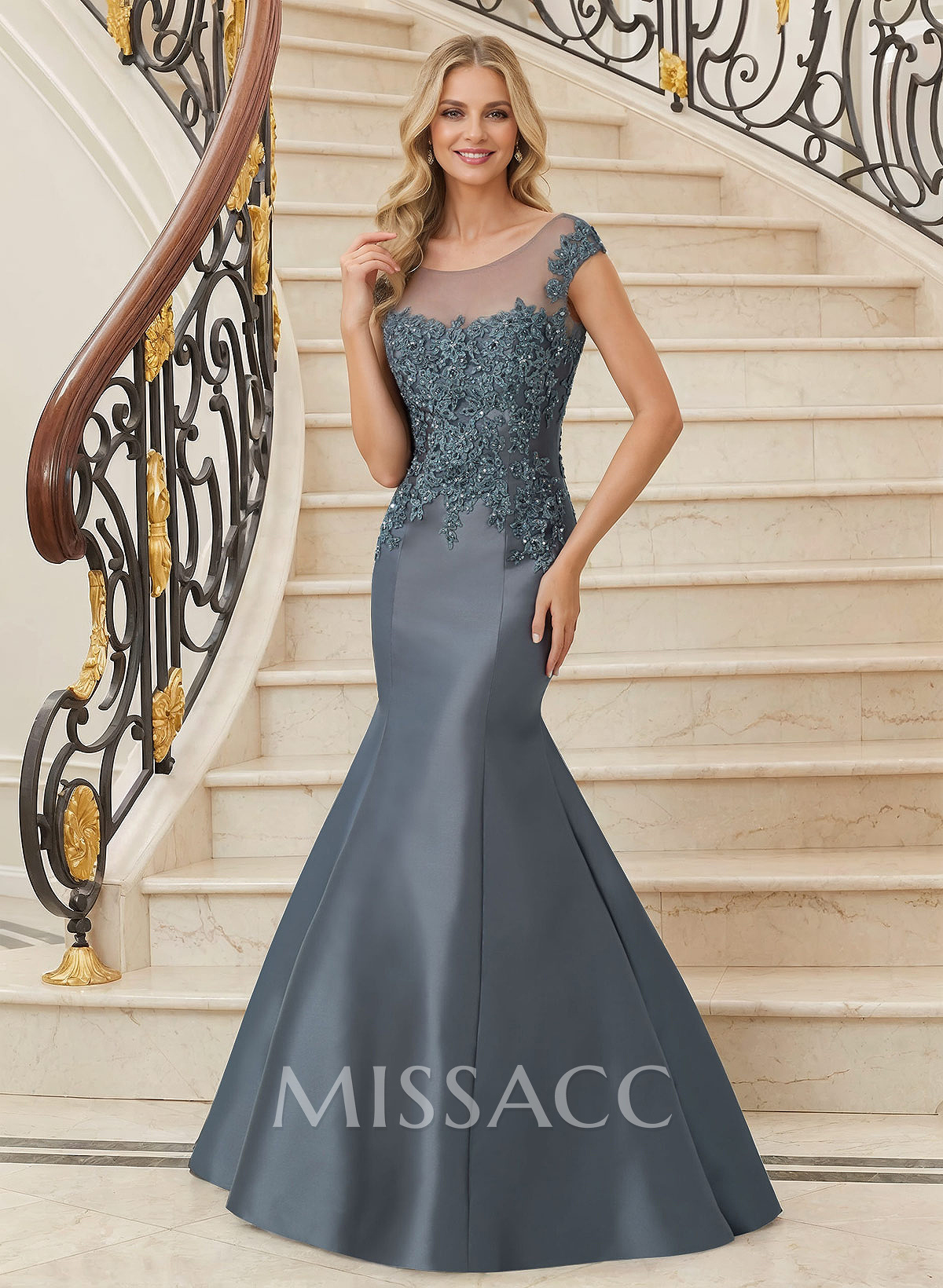 Trumpet/Mermaid Illusion Neck Satin Mother Of The Bride Dresses With Appliques Lace Trumpet/Mermaid Illusion Neck Satin Mother Of The Bride Dresses With Appliques Lace