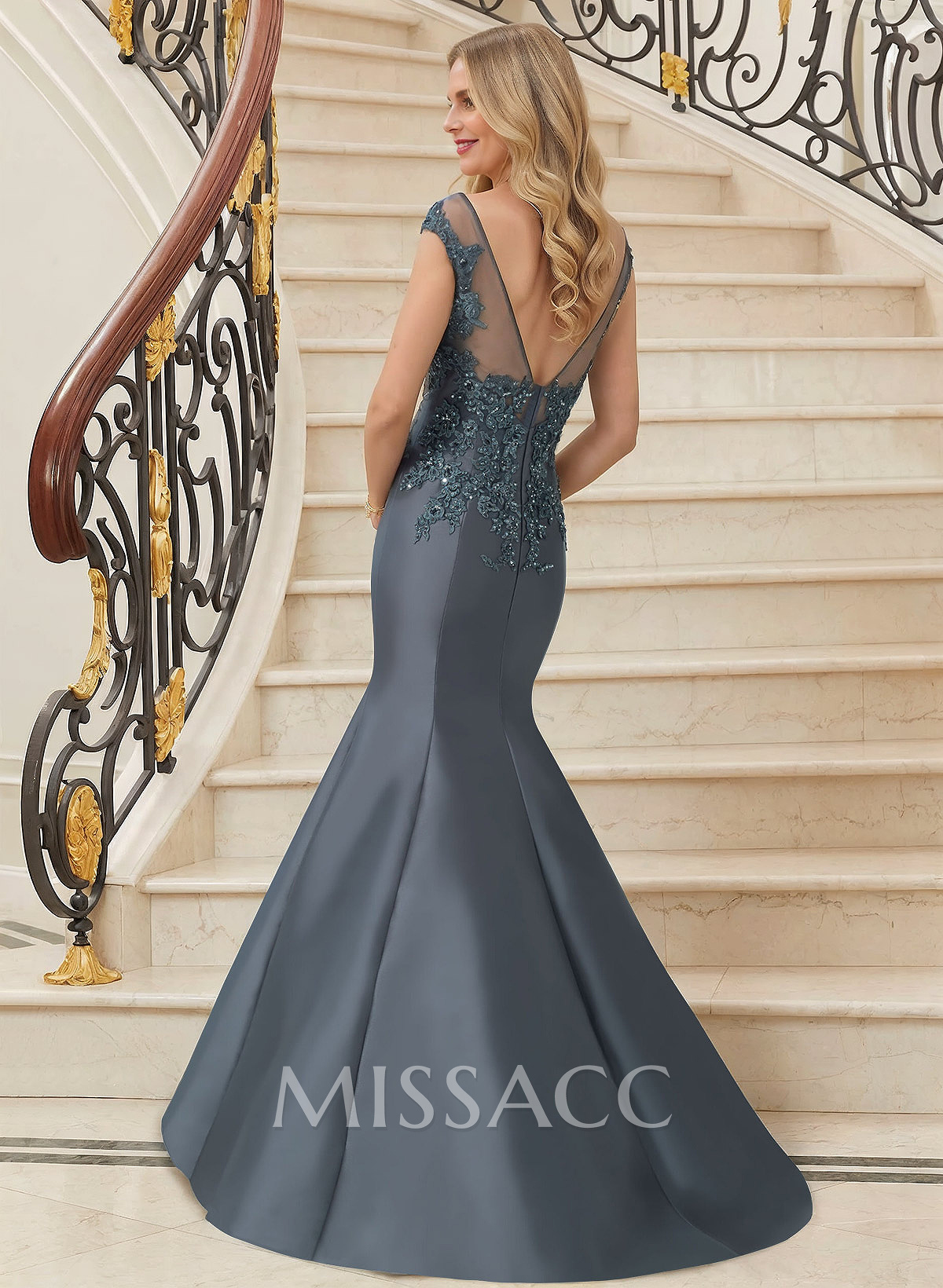 Trumpet/Mermaid Illusion Neck Satin Mother Of The Bride Dresses With Appliques Lace Trumpet/Mermaid Illusion Neck Satin Mother Of The Bride Dresses With Appliques Lace