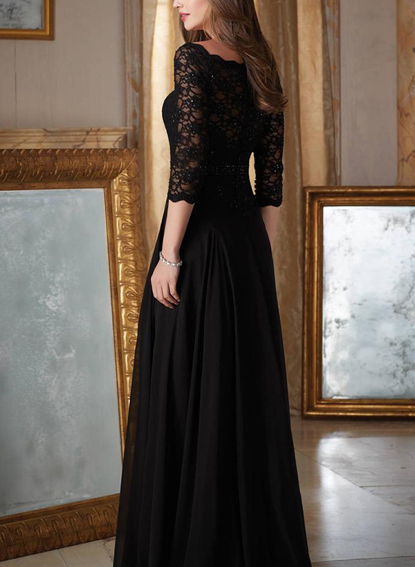 Sheath/Column 3/4 Sleeves Chiffon/Lace Mother of the Bride Dresses With Beading