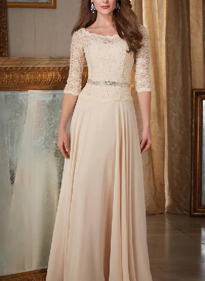 Sheath/Column 3/4 Sleeves Chiffon/Lace Mother of the Bride Dresses With Beading