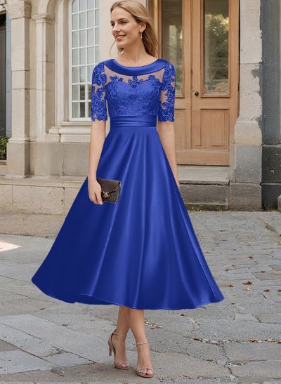 Elegant Cowl Neck A-Line Tea-Length Mother Of The Bride Dresses