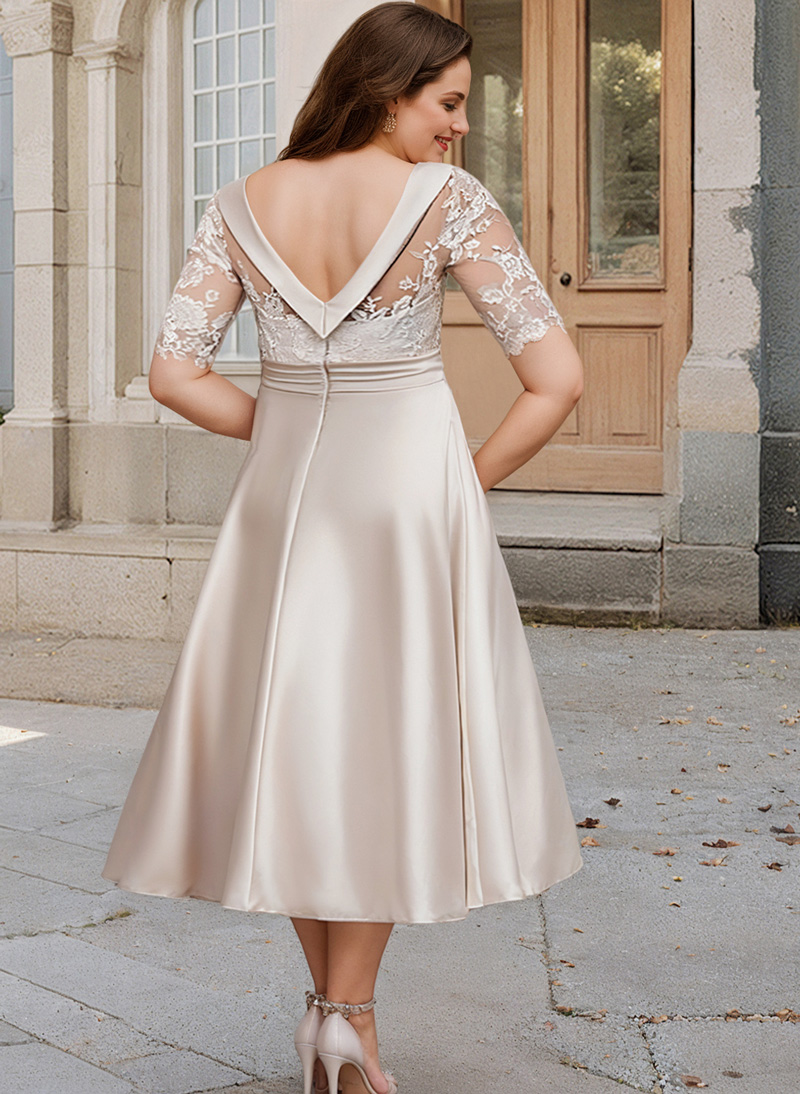 Elegant Cowl Neck A-Line Tea-Length Mother Of The Bride Dresses