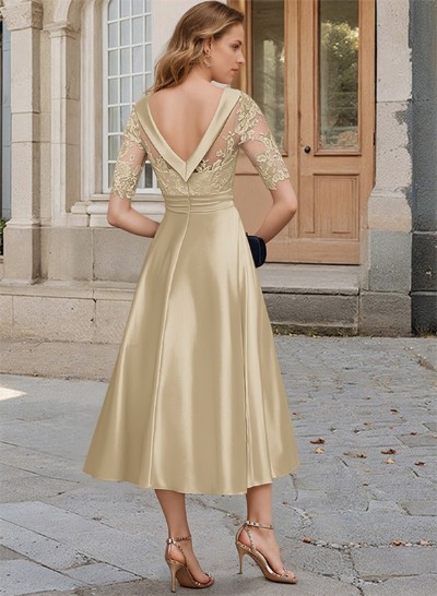 Elegant Cowl Neck A-Line Tea-Length Mother Of The Bride Dresses