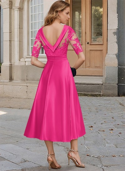 Elegant Cowl Neck A-Line Tea-Length Mother Of The Bride Dresses