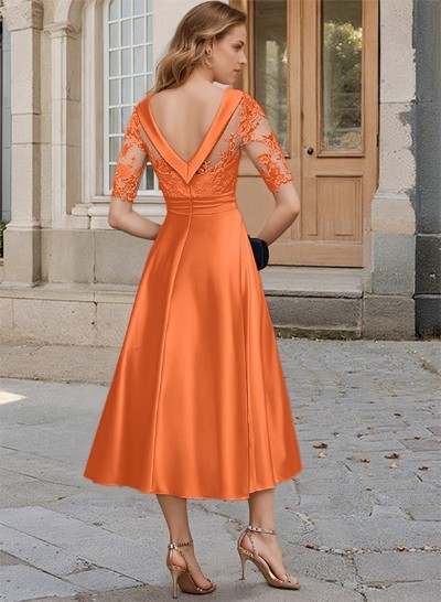 Elegant Cowl Neck A-Line Tea-Length Mother Of The Bride Dresses