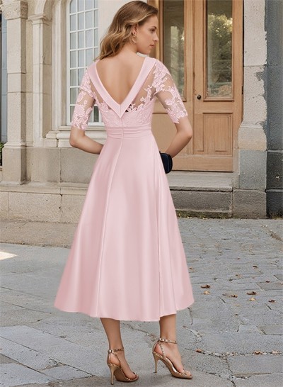 Elegant Cowl Neck A-Line Tea-Length Mother Of The Bride Dresses