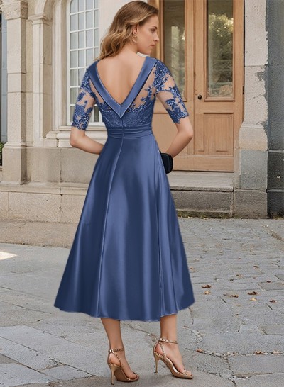 Elegant Cowl Neck A-Line Tea-Length Mother Of The Bride Dresses