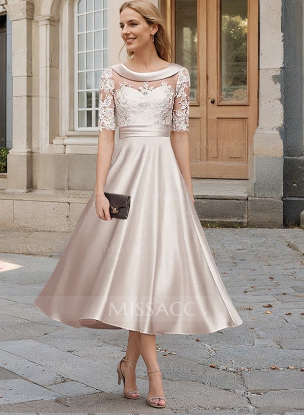 Elegant Cowl Neck A-Line Tea-Length Mother Of The Bride Dresses