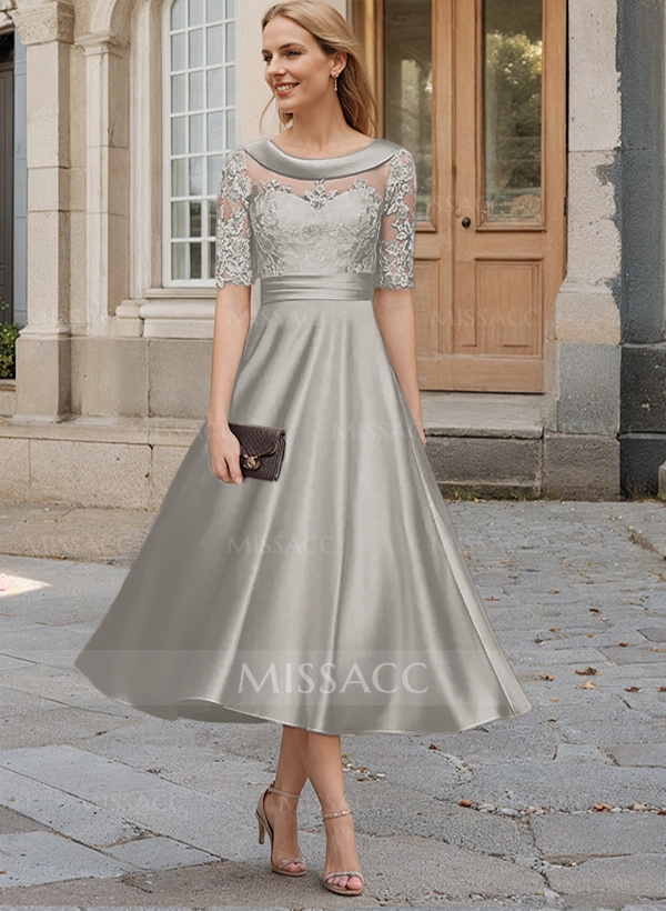 Tea Length Silver Gray Mother Of The Bride Dresses Chiffon Silver - Main Image