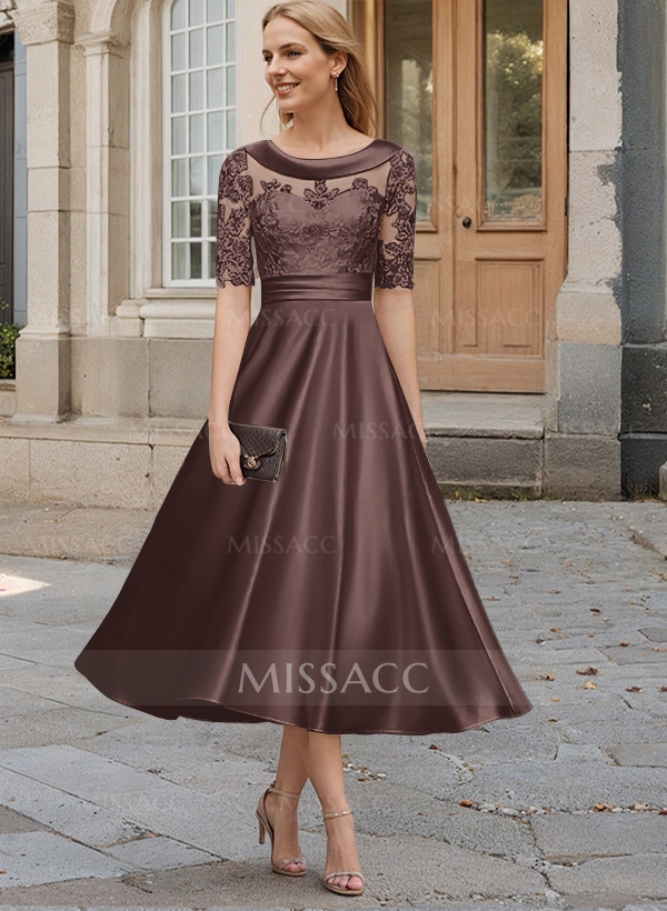 Elegant Cowl Neck A Line Tea Length Mother Of The Bride Dresses Missacc