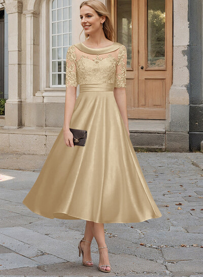 Elegant Cowl Neck A-Line Tea-Length Mother Of The Bride Dresses