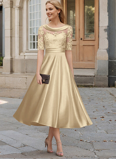 Elegant Cowl Neck A-Line Tea-Length Mother Of The Bride Dresses