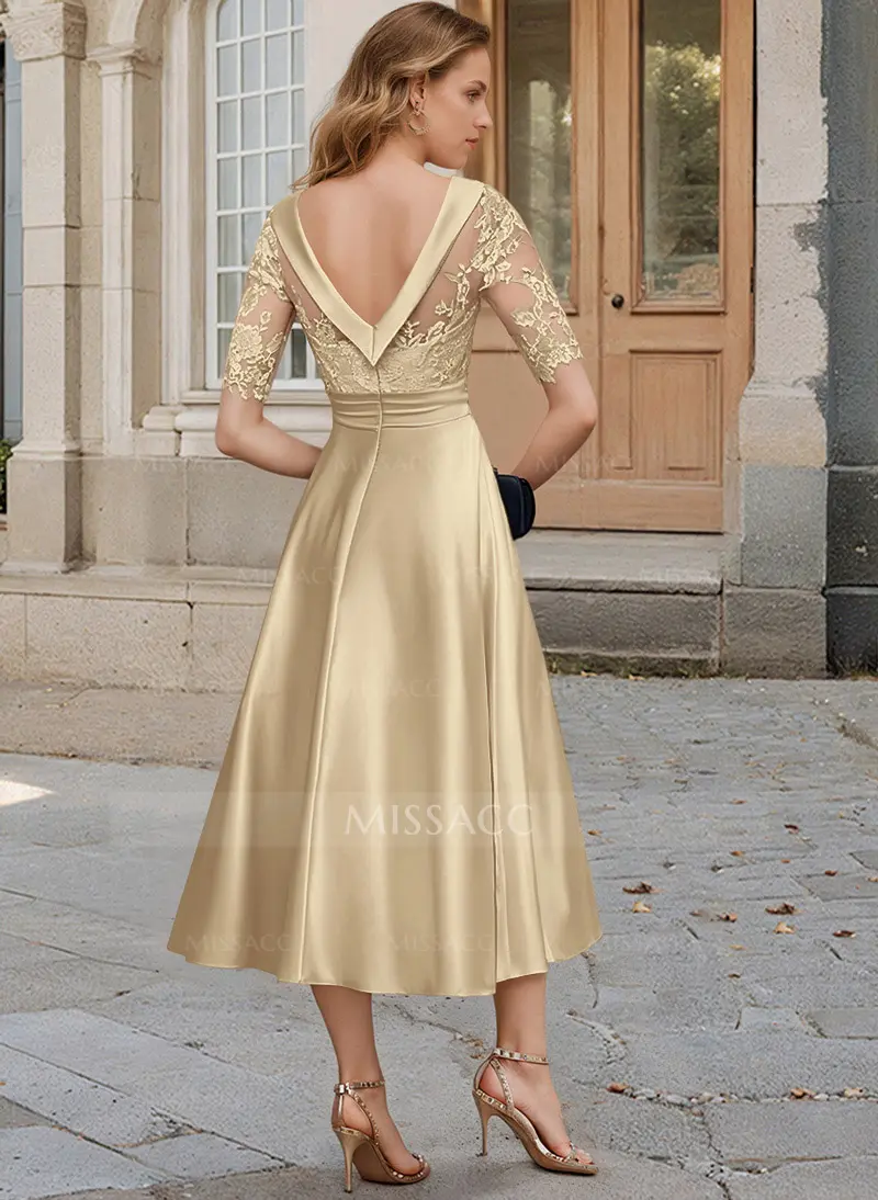 Missacc Sage Green Mother of The Bride Dresses Elegant Cowl Neck A-Line Tea-Length Mother of The Bride Dresses