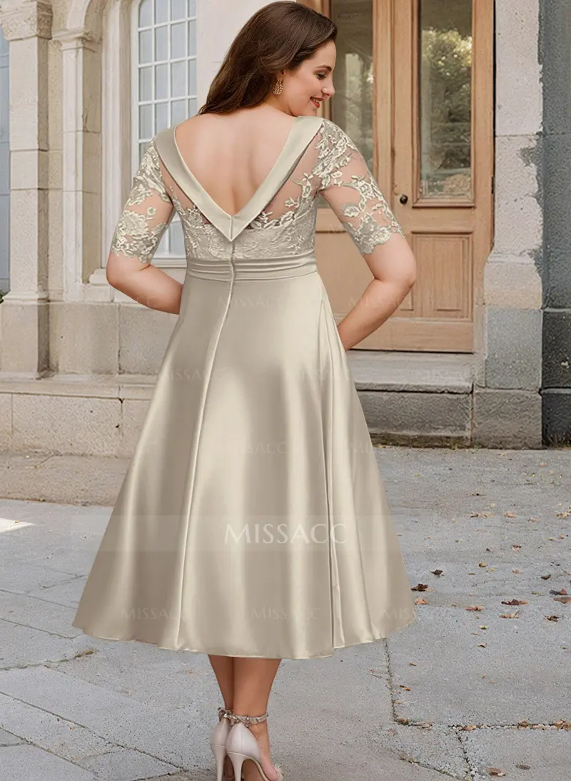Elegant Cowl Neck A-Line Tea-Length Mother Of The Bride Dresses - Missacc UK