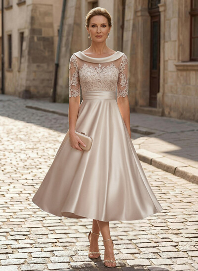 Elegant Cowl Neck A-Line Tea-Length Mother Of The Bride Dresses