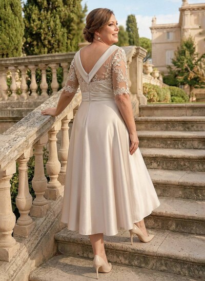 Elegant Cowl Neck A-Line Tea-Length Mother Of The Bride Dresses
