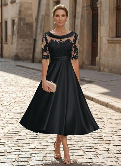 Elegant Cowl Neck A-Line Tea-Length Mother Of The Bride Dresses