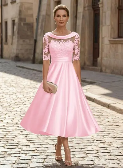 Elegant Cowl Neck A-Line Tea-Length Mother Of The Bride Dresses - Missacc Elegant Cowl Neck A-Line Tea-Length Mother Of The Bride Dresses - Missacc