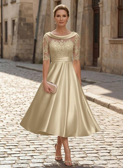 Elegant Cowl Neck A-Line Tea-Length Mother Of The Bride Dresses