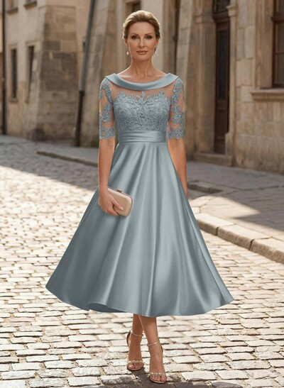 Elegant Cowl Neck A-Line Tea-Length Mother Of The Bride Dresses