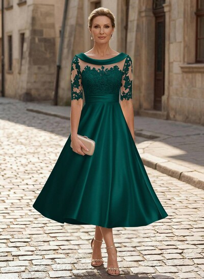 Elegant Cowl Neck A-Line Tea-Length Mother Of The Bride Dresses