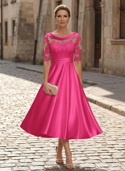 Elegant Cowl Neck A-Line Tea-Length Mother Of The Bride Dresses
