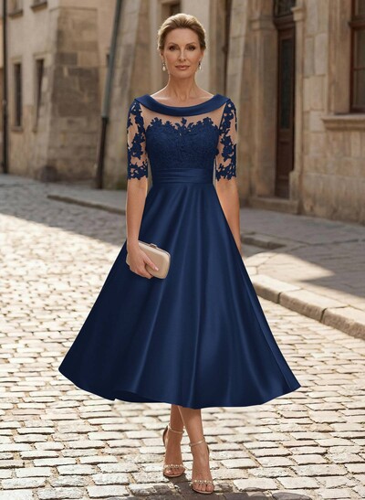 Elegant Cowl Neck A-Line Tea-Length Mother Of The Bride Dresses