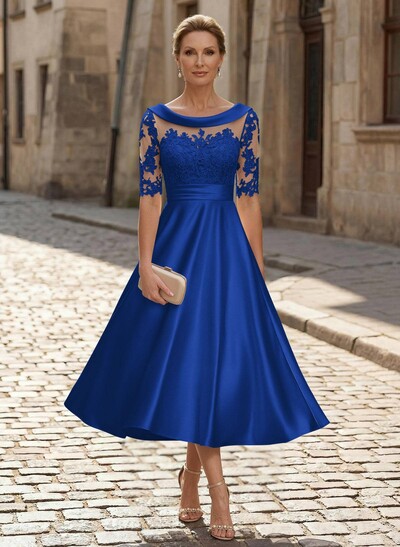 Elegant Cowl Neck A-Line Tea-Length Mother Of The Bride Dresses