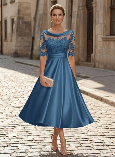 Elegant Cowl Neck A-Line Tea-Length Mother Of The Bride Dresses