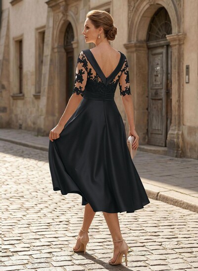 Elegant Cowl Neck A-Line Tea-Length Mother Of The Bride Dresses