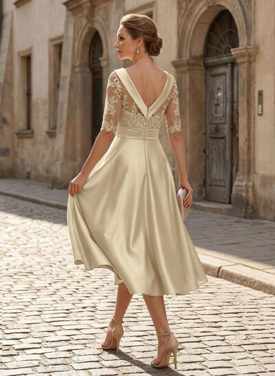 Elegant Cowl Neck A-Line Tea-Length Mother Of The Bride Dresses