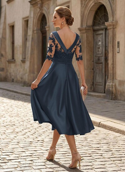 Elegant Cowl Neck A-Line Tea-Length Mother Of The Bride Dresses
