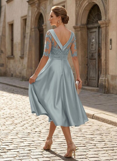 Elegant Cowl Neck A-Line Tea-Length Mother Of The Bride Dresses