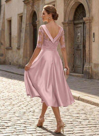 Elegant Cowl Neck A-Line Tea-Length Mother Of The Bride Dresses