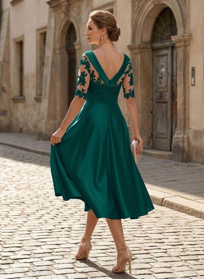 Elegant Cowl Neck A-Line Tea-Length Mother Of The Bride Dresses
