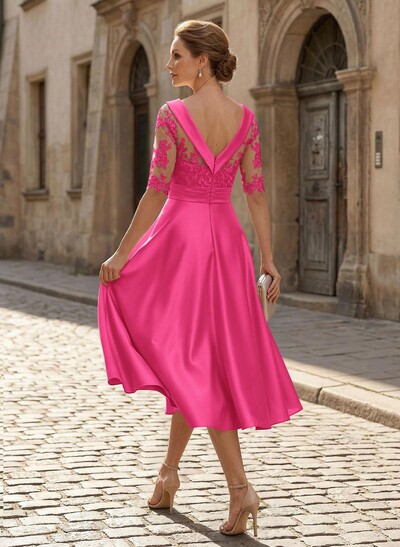 Elegant Cowl Neck A-Line Tea-Length Mother Of The Bride Dresses