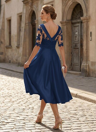 Elegant Cowl Neck A-Line Tea-Length Mother Of The Bride Dresses