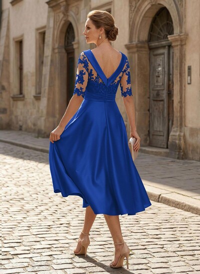 Elegant Cowl Neck A-Line Tea-Length Mother Of The Bride Dresses