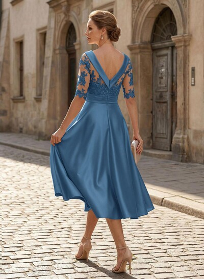 Elegant Cowl Neck A-Line Tea-Length Mother Of The Bride Dresses