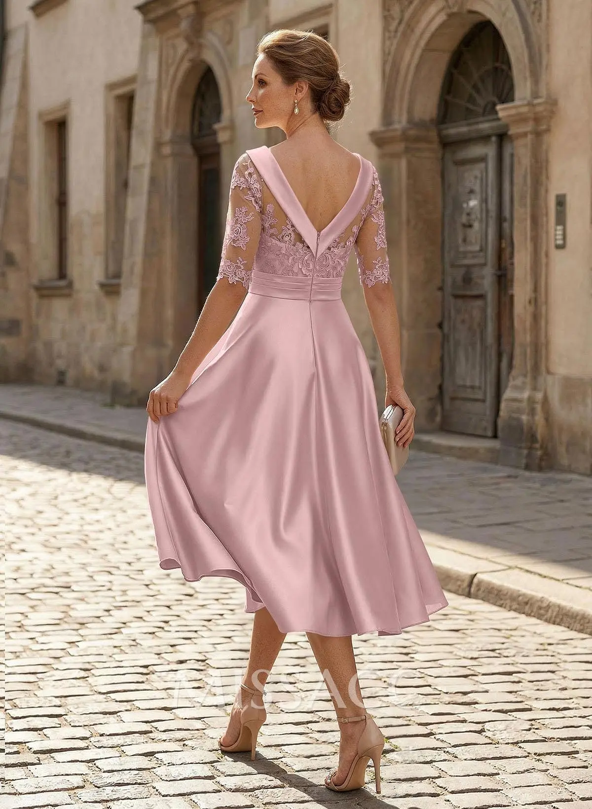 Elegant Cowl Neck A-Line Tea-Length Mother Of The Bride Dresses - Missacc