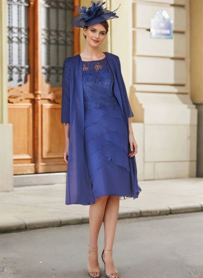 Royal Blue Lace Sheath/Column Knee-Length Mother Of The Bride Dresses