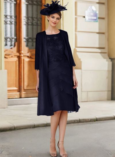 Royal Blue Lace Sheath/Column Knee-Length Mother Of The Bride Dresses