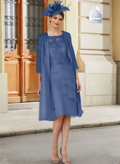 Royal Blue Lace Sheath/Column Knee-Length Mother Of The Bride Dresses