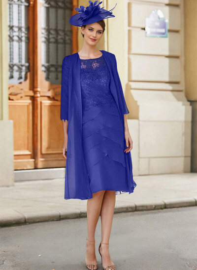 Royal Blue Lace Sheath/Column Knee-Length Mother Of The Bride Dresses