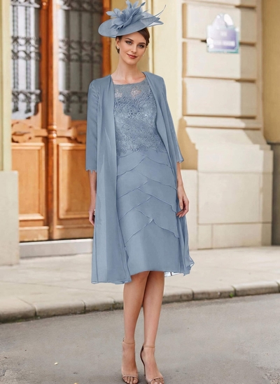 Royal Blue Lace Sheath/Column Knee-Length Mother Of The Bride Dresses