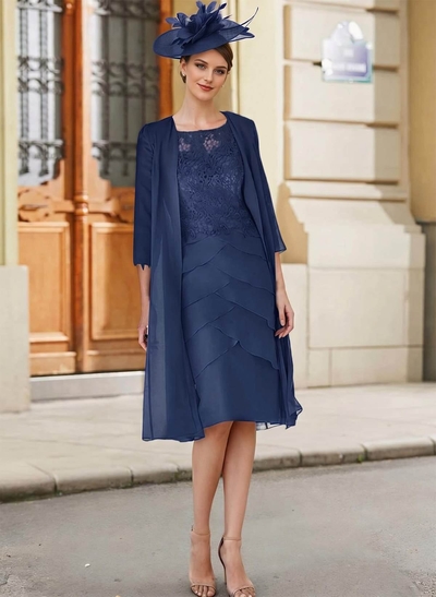 Royal Blue Lace Sheath/Column Knee-Length Mother Of The Bride Dresses