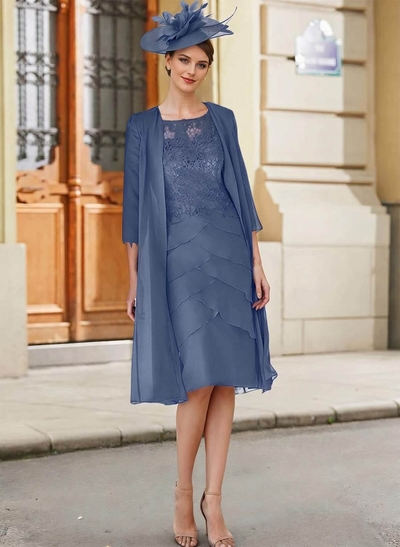 Royal Blue Lace Sheath/Column Knee-Length Mother Of The Bride Dresses