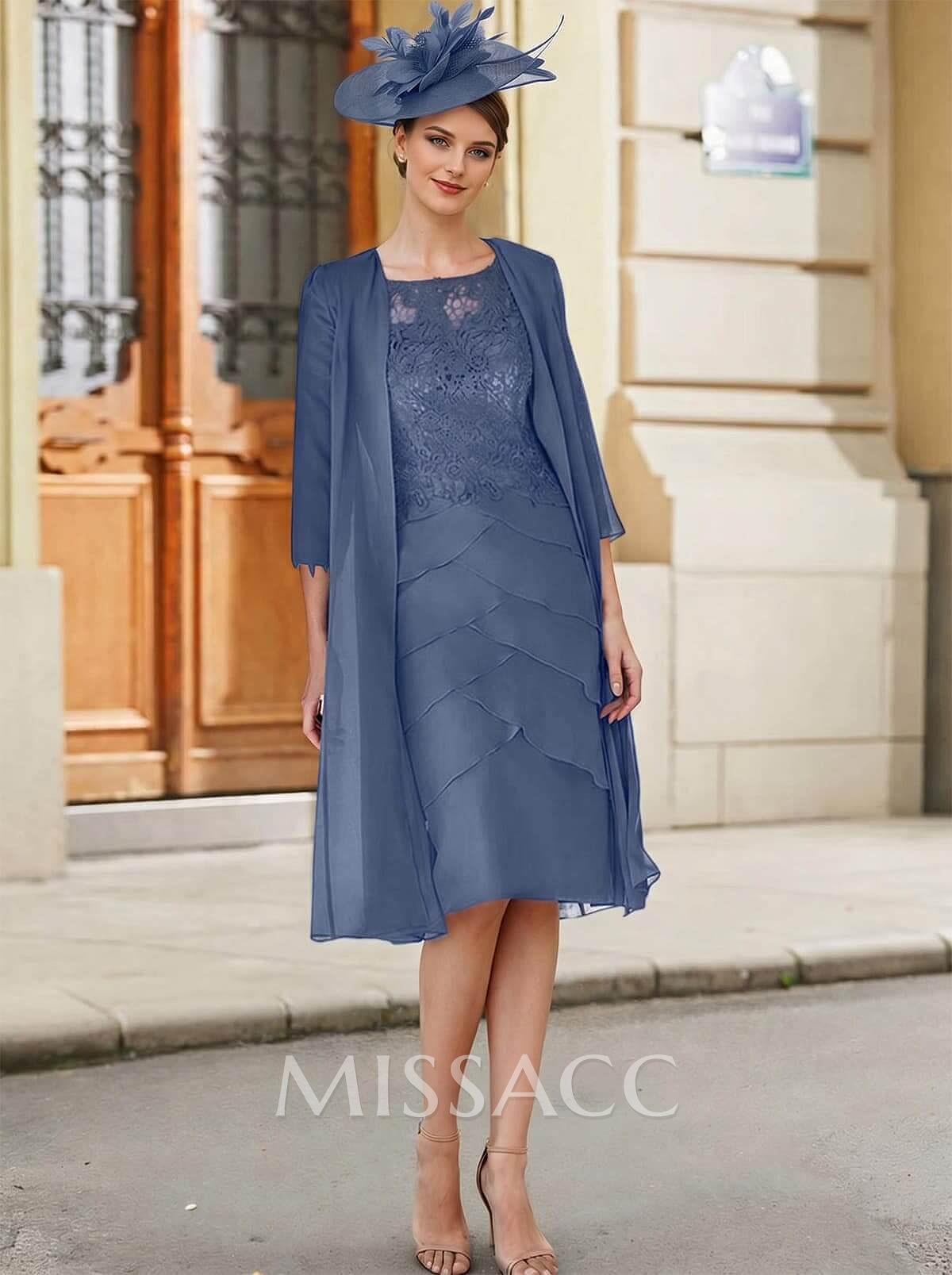 Royal Blue Lace Sheath/Column Knee-Length Mother Of The Bride Dresses